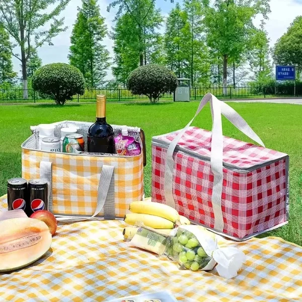 Large Checkered Insulated Picnic Bag