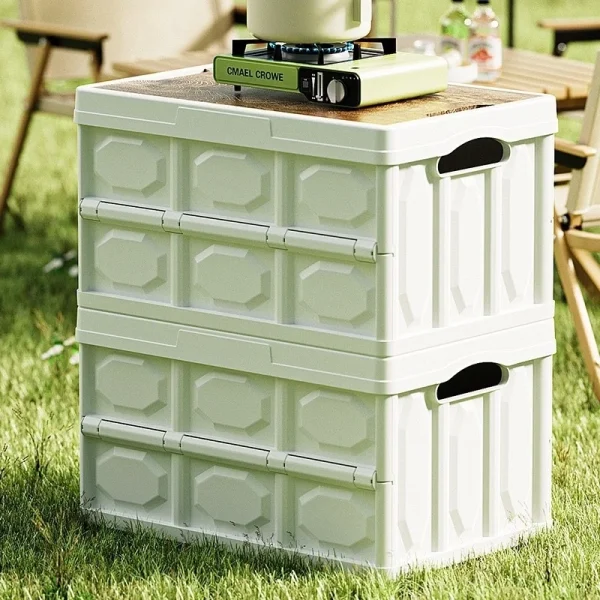 Foldable Camping Storage Box with Wooden Lid