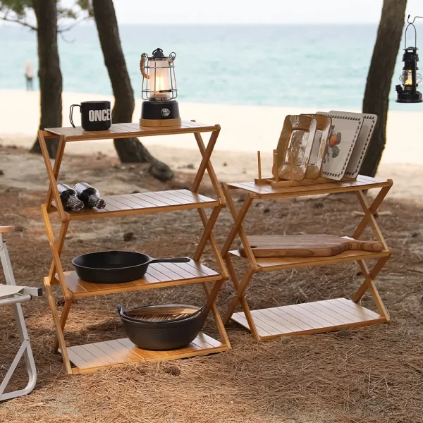 Foldable Bamboo Camping Shelf Table